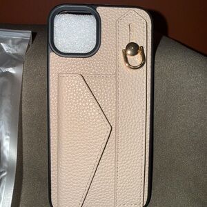 Wrist Beige Leather Phone Case with Strap IPhone 15